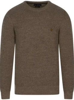 Pull beige en point de jersey avec une coupe droite col rond et à manches longues