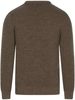 Pull beige en point de jersey avec une coupe droite col rond et à manches longues