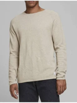 Pull beige pour homme en coton coupe droite HILL