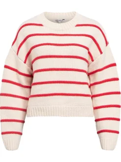 Pull beige à rayures pourvu d'une coupe droite et de manches longues