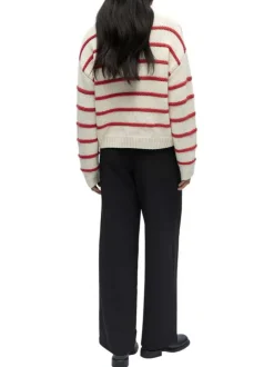Pull beige à rayures pourvu d'une coupe droite et de manches longues