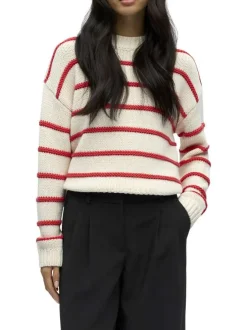Pull beige à rayures pourvu d'une coupe droite et de manches longues