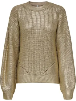 Pull beige uni avec une coupe droite à col rond et des manches longues