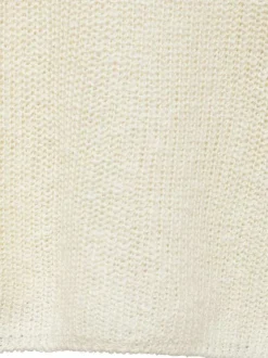 Pull beige uni avec une coupe droite à col v et des manches longues
