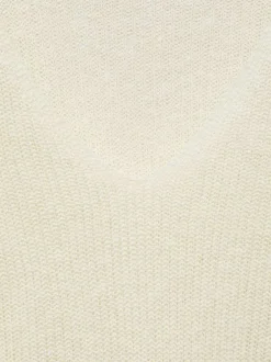 Pull beige uni avec une coupe droite à col v et des manches longues