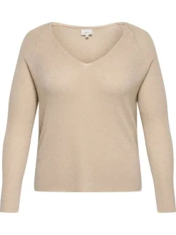 Pull beige uni pourvu d'une coupe droite et de manches longues