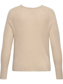 Pull beige uni pourvu d'une coupe droite et de manches longues