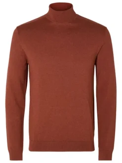 Pull Berg Roll Neck brique uni en coton avec une coupe droite et un col roulé