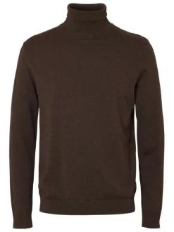 Pull Berg Roll Neck marron uni en coton avec une coupe droite et un col roulé