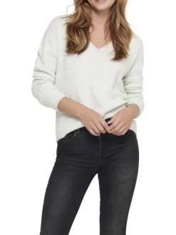 Pull blanc uni avec une coupe droite et des manches longues