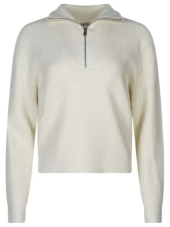 Pull blanc uni à coupe droite avec un col camionneur et des manches longues
