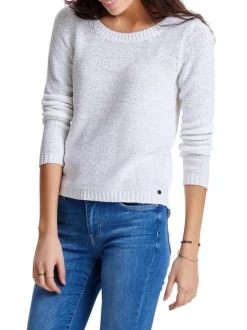 Pull blanc uni coupe droite avec un col rond et des manches longues