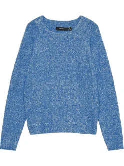 Pull bleu chiné avec une coupe droite et des manches longues