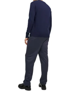 Pull bleu chiné Lambswool Knit Crew Neck Ln en laine mélangée et col rond