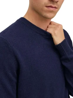 Pull bleu chiné Lambswool Knit Crew Neck Ln en laine mélangée et col rond