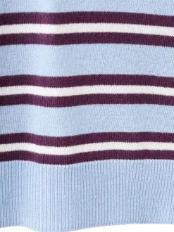 Pull bleu ciel à rayures avec une coupe droite et des manches longues