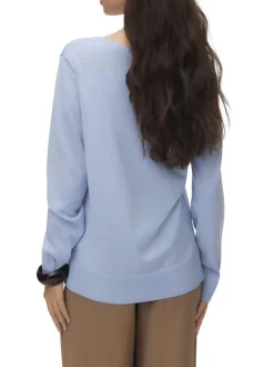 Pull bleu à coupe ajustée pourvu d'un col v et de manches longues
