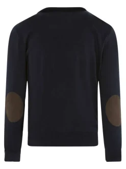 Pull bleu marine et gris à coupe droite avec un col camionneur