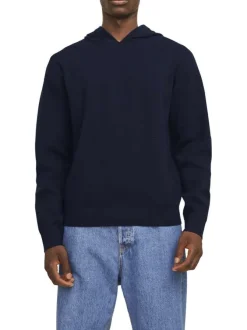 Pull bleu marine uni à coupe droite et à col à capuche resserré
