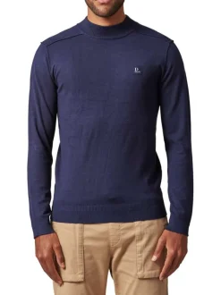 Pull bleu marine uni à coupe près du corps et à col ras du cou