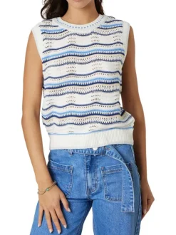 Pull bleu à rayures sans manche pourvu d'une coupe droite