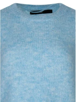 Pull bleu uni avec une coupe droite et des manches longues