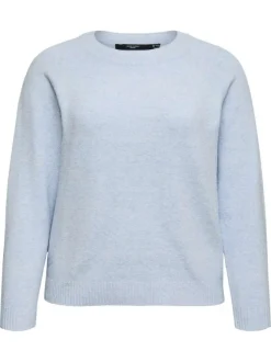 Pull bleu uni avec une coupe droite et des manches longues