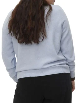 Pull bleu uni avec une coupe droite et des manches longues