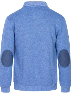 Pull bleu uni Grande Taille avec une coupe droite col polo et à manches longues