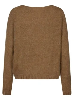 Pull camel uni coupe ample col en V avec des manches longues