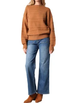 Pull camel uni tricoté avec motif en relief et manches longues