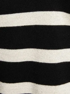 Pull à capuche rayé noir et blanc à coupe ample avec col v et manches longues