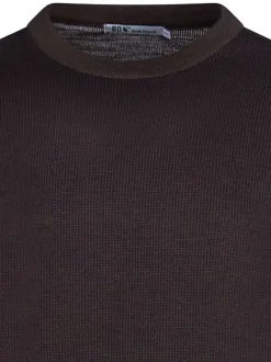 Pull chocolat en laine mélangée maille piquée coupe droite col rond