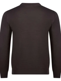 Pull chocolat en laine mélangée maille piquée coupe droite col rond