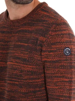 Pull chocolat et orange chiné à manches longues en mailles resserées