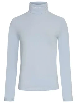Pull ciel en coton coupe ajustée à col roulé, manches longues et floqué au niveau du col
