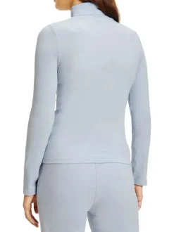 Pull ciel en coton coupe ajustée à col roulé, manches longues et floqué au niveau du col