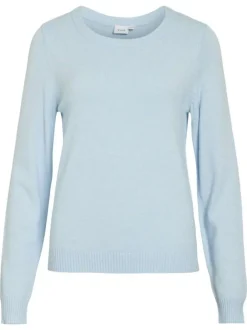 Pull ciel uni avec une coupe droite et un col rond en bord-côte