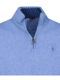 Pull ciel uni coupe droite à col montant et zippé et avec manches longues