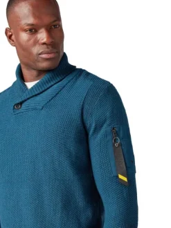 Pull col châle homme bleu