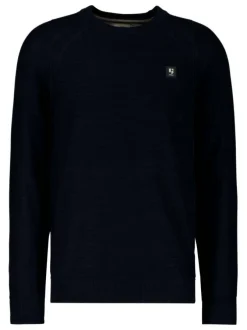 Pull col rond marine uni coupe droite à manches longues