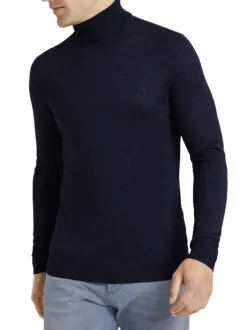 Pull col roulé homme bleu