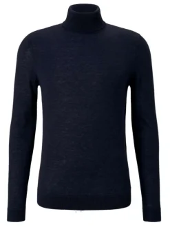 Pull col roulé homme bleu