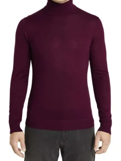 Pull col roulé homme droit uni rouge