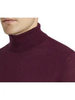 Pull col roulé homme droit uni rouge