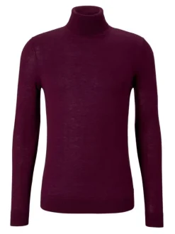 Pull col roulé homme droit uni rouge
