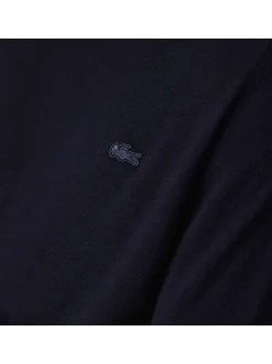 Pull col roulé marine en laine avec crocodile brodé à la poitrine gauche
