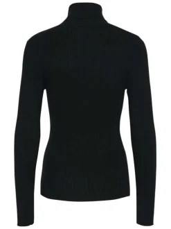 Pull col roulé noir uni avec une coupe près du corps et des manches longues