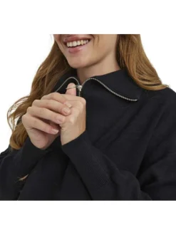 Pull à col roulé zippé noir uni avec une coupe droite et des fentes