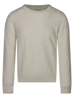 Pull écru à coupe droite pourvu d'un col rond et de manches longues